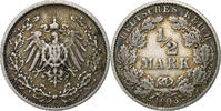Empire allemand 1/2 Mark Monnaie, GERMANY - EMPIRE, Karlsruhe, Argent, KM:17 -