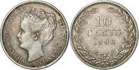 10 Cents 1906 Niederlande Münze, Wilhelmina I, SS, Silber, KM:136 SS