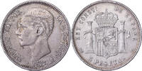 Espagne 5 Pesetas Alfonso XII, Madrid, Argent, KM:676 -