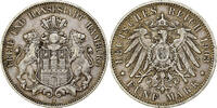 États allemands 5 Mark Monnaie, Etats allemands, HAMBURG, Hamburg, Argent, KM:610 -