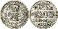 Tunisie 20 Francs Ahmad Pasha Bey, Paris, Argent, KM:263 -
