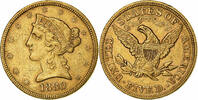 États-Unis $5, Half Eagle Coronet Head, Philadelphie, Or, KM:69 -