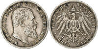 Allemagne 3 Mark Kingdom of Württemberg, Wilhelm II, Stuttgart, Argent -