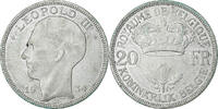 Belgique 20 Francs, 20 Frank Argent, KM:105 -