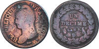 France Decime Monnaie, Dupré, Lyon, Bronze, Gadoury:187, KM:644.5 -