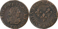 France Double Tournois Louis XIII, Troyes au Chappes, Rare, Cuivre -