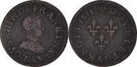 France Double Tournois Monnaie, Louis XIII, Paris, Cuivre -