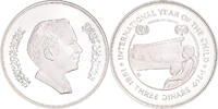 Jordanie 3 Dinars Monnaie, Hussein, Argent, KM:43 -