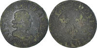 France Double Tournois Monnaie, Louis XIII, Amiens, Rare, Cuivre -