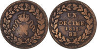 France 1 Décime Monnaie, Napoleon I, Strasbourg, Bronze, KM:700 -