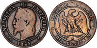 France 10 Centimes Monnaie, Napoleon III, Paris, Bronze -