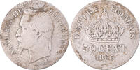 France 50 Centimes Monnaie, Napoleon III, Bordeaux, Argent -