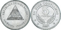 Nicaragua 5 Cordobas Monnaie, Nickel plaqué acier, KM:90a -