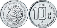 Mexique 10 Centavos Monnaie, Mexico City, Acier inoxydable, KM:547 -