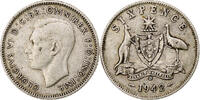 Australie Sixpence George VI, Denver, Argent, KM:38 -