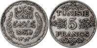 Tunisie 5 Francs Ahmad Pasha Bey, Paris, Argent, KM:261 -