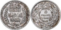 Tunisie 5 Francs Ahmad Pasha Bey, Paris, Argent, KM:264 -