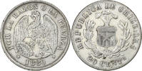 Chili 20 Centavos 1880 Santiago Santiago, Argent, KM:138.2 SS 17,00 EUR  + 4,95 EUR frais d'envoi