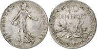 France 50 Centimes Semeuse, Paris, Error straight clip, Argent -