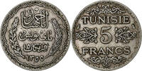 Tunisie 5 Francs Ahmad Pasha Bey, Paris, Argent, KM:261 -