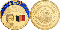 Libéria 10 Dollars Ecu Belgium, Cupronickel doré -