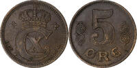 Danemark 5 Öre Christian X, Copenhagen, Bronze, KM:814.2 -