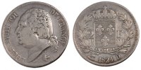 France 2 Francs Monnaie, Louis XVIII, Louis XVIII, Lyon, Argent -
