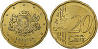 Lettonie 20 Euro Cent large coat of arms of the Republic, Or -