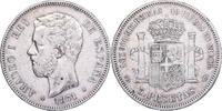 Espagne 5 Pesetas Amadeao I, Madrid, Argent, KM:666 -