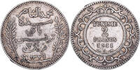 Tunisie 2 Francs Muhammad al-Nasir Bey, Paris, Argent, KM:239 -