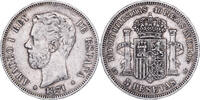 Espagne 5 Pesetas Monnaie, Amadeao I, Madrid, Argent, KM:666 -