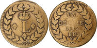France 1 Décime Louis XVIII, Strasbourg, Bronze, Gadoury:196d -