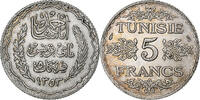 Tunisie 5 Francs Ahmad Pasha Bey, Paris, Argent, KM:261 -