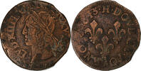 France Double Tournois Louis XIII, La Rochelle, Cuivre, CGKL:516 -