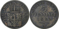Royaume de Prusse 3 Pfennig Wilhelm I, Berlin, Cuivre, KM:482 -