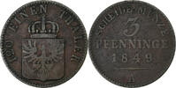 Royaume de Prusse 3 Pfennig Friedrich Wilhelm IV, Berlin, Cuivre -