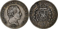 Italie 5 Lire Royaume de Sardaigne, Carlo Felice, Turin, Argent -