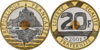 France 20 Francs Mont Saint Michel, Monnaie de Paris, BE, Tri-Metallic -
