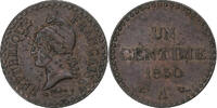 France Centime Dupré, Paris, Bronze, Gadoury:84, KM:754 -