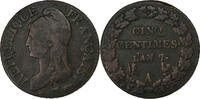 France 5 Centimes Directoire, Dupré, Paris, Cuivre, Gadoury:126 -