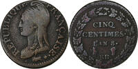 France 5 Centimes Dupré, Strasbourg, Cuivre, Gadoury:126a -