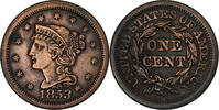 États-Unis Braided Hair Cent Philadelphie, Cuivre, KM:67 -