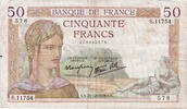 France 50 Francs Cérès, S.11754, Fayette:18.36, KM:85b -