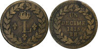 France Décime. Louis XVIII, Strasbourg, Bronze, Gadoury:196d -