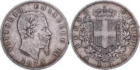 Italie 5 Lire Vittorio Emanuele II, Milan, Argent, KM:8.4 -