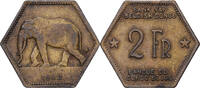 Congo belge 2 Francs Philadelphie, Laiton, KM:25 -