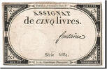 France 5 Livres Billet, 1793-10-31, Fontaine, KM:A76, Lafaurie:171 -