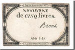France 5 Livres Billet, 1793-10-31, Brouz, KM:A76, Lafaurie:171 -
