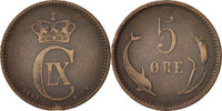 Danemark 5 Öre Monnaie, Christian IX, Bronze, KM:794.1 -