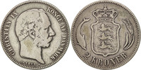 Danemark 2 Kroner Monnaie, Christian IX, Copenhagen, Argent -